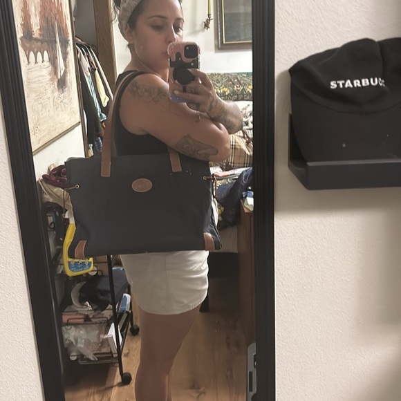 Dooney & Bourke Dark Blue Tote with Tan Straps - Picture 12 of 12